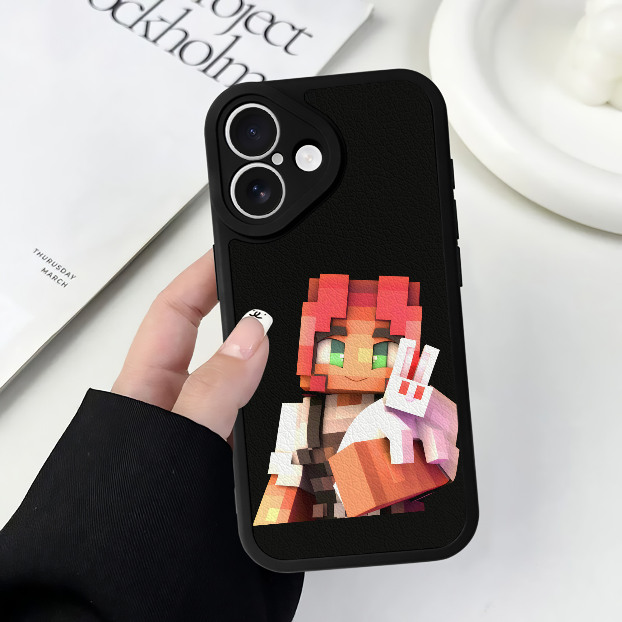 （画像用） マインクラフト ブロックの世界 Minecraft MC Block world 【iPhone 16シリーズ対応】シリコンスマホケース（レザー調） 材質：シリコン
